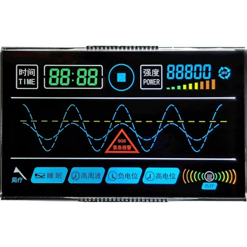 Color film LCD segment code screen color effect, can do gradient color, low power consumption, present TFT effect, can do special shape