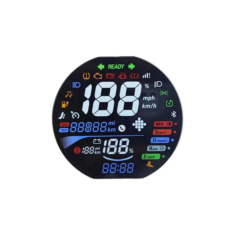 Color film LCD segment code screen color effect, can do gradient color, low power consumption, present TFT effect, can do special shape